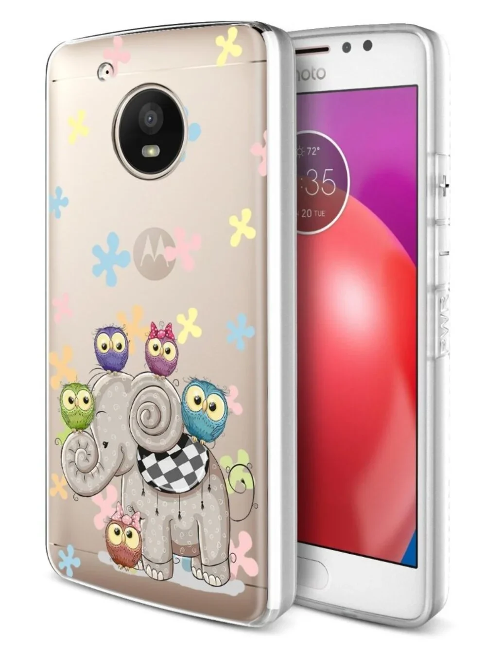 3 NEW Motorola Moto E4 Case Clear Cute Cartoon Elephant Owl Floral Cover Bumper